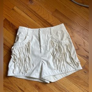 Line and Dot Fringe Leather Shorts
